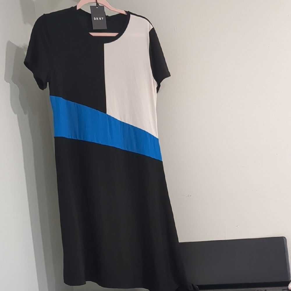 DKNY Black and White Sheath Midi Dress